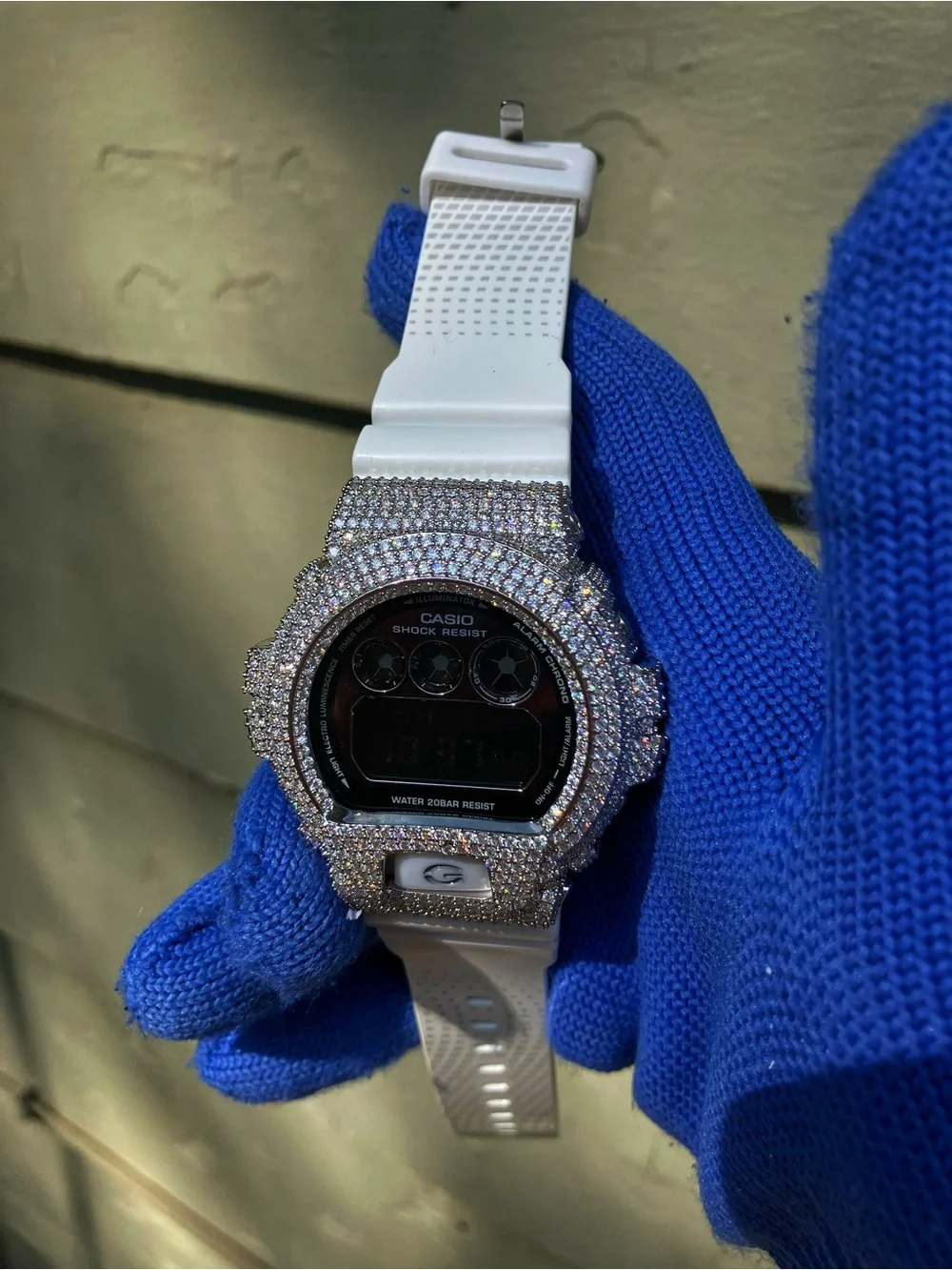 BUSSDOWN Moissanite Custom G Shock Silver and White Colorway